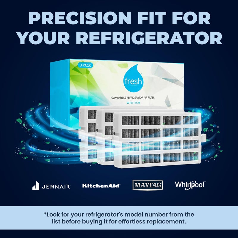 Mist Fresh W10311524 Refrigerator Air Filter Replacement for Whirlpool, W10311524, AIR1, Maytag, Kitchenaid, and Jenn-Air, FreshFlow (3 Pack) - Image 2